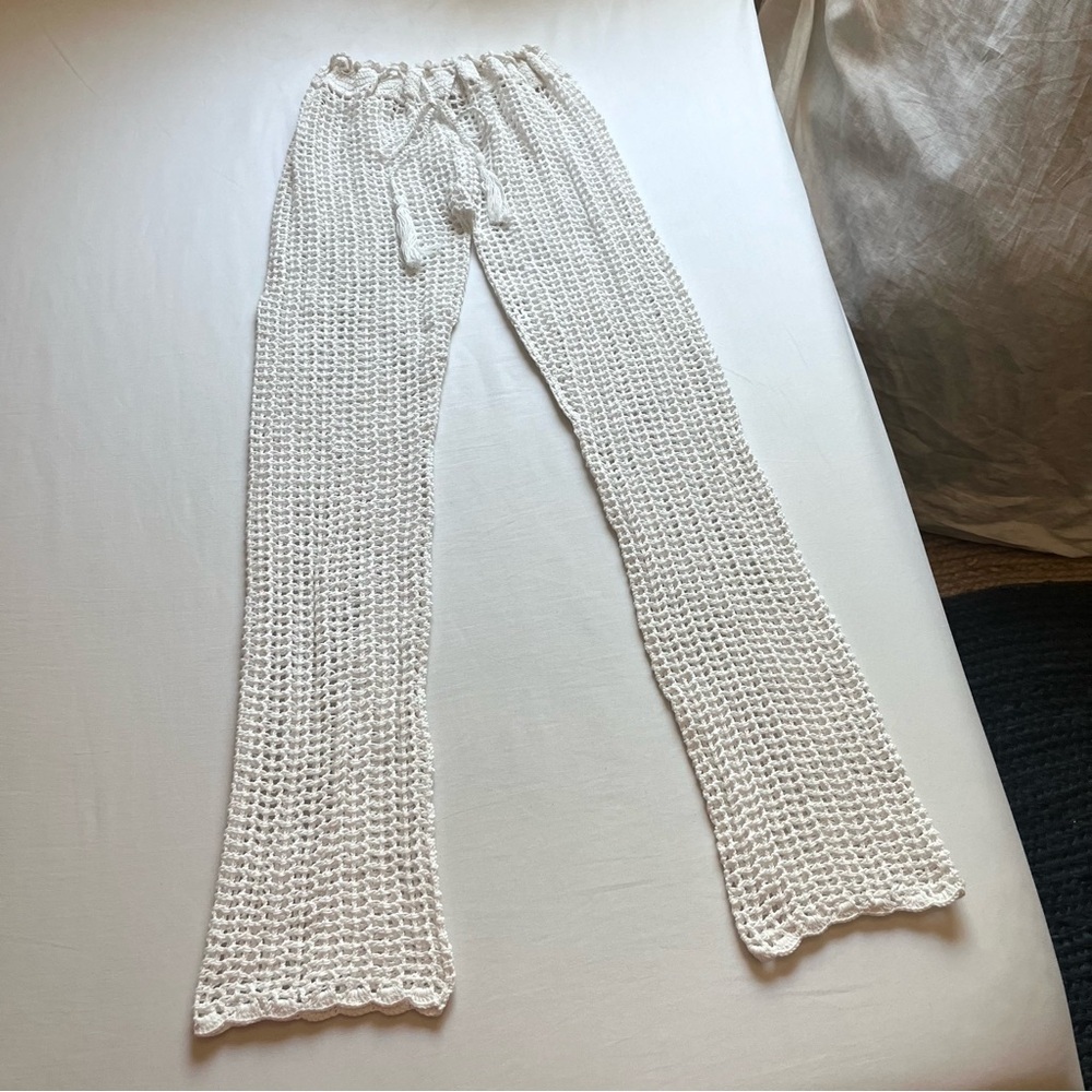 ANDI BAGUS white crochet open knit beach resort‎ swim bootcut coverup pants
